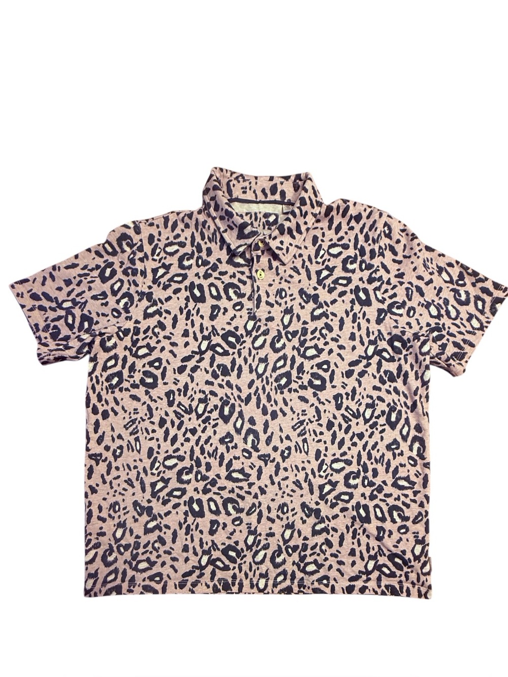Ted Baker 100 Cotton Lavender Grey & Black Leopard-Print Polo Size 7/3xl